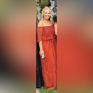 Baltic Born Off-Shoulder Rust Maxi Dress